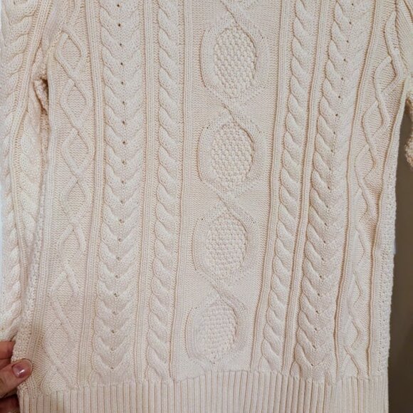 L.L. Bean Womens Double L Cable Knit Crewneck Sweater Bone Small NWOT - Picture 3 of 8